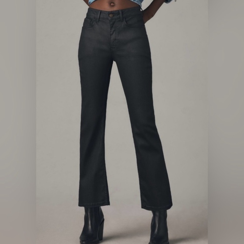 Anthropologie Pilcro The Yaya Coated Mid-Rise Crop Flare Jeans